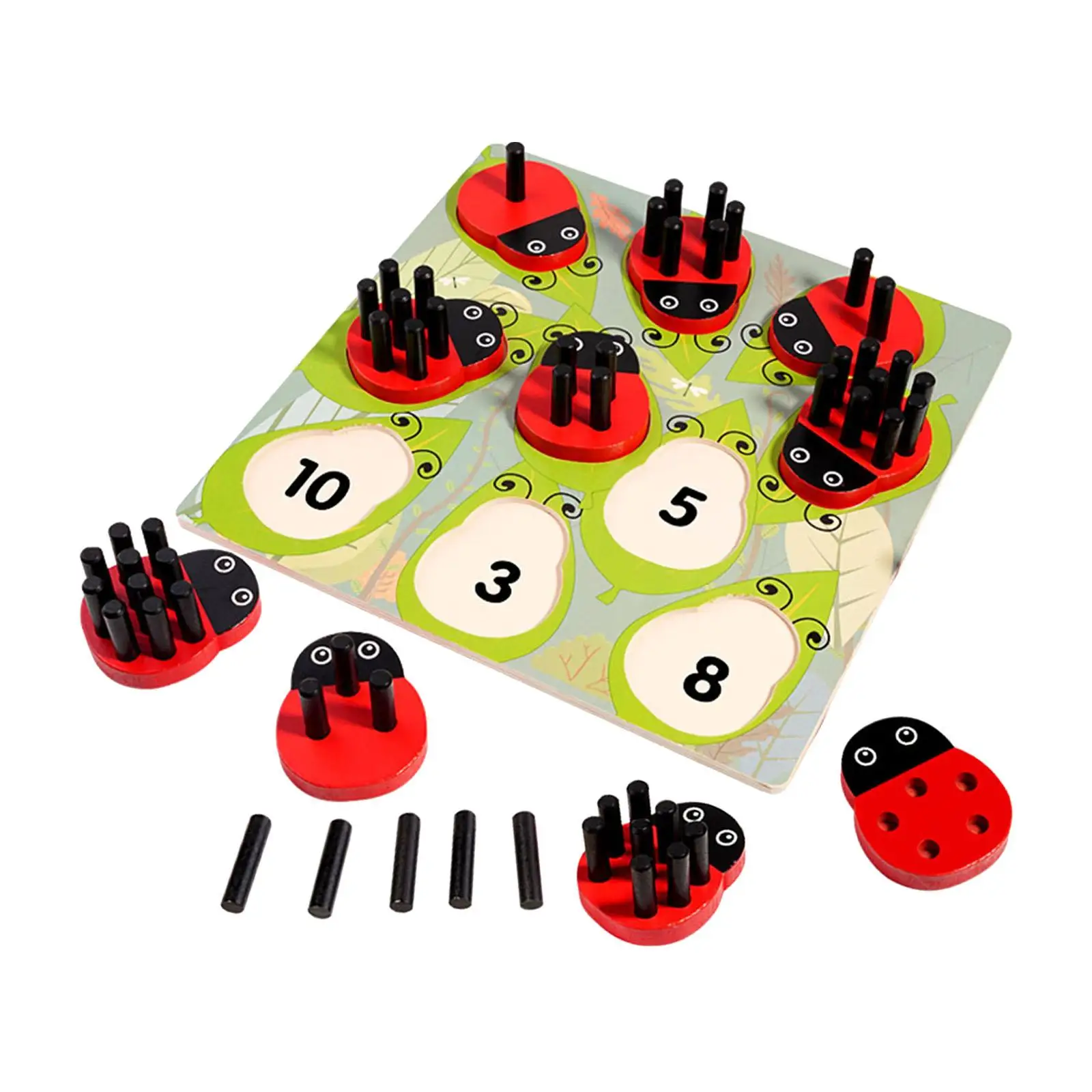 Wooden Ladybug Counting Toy Mathematics Balance Training Parent Child Interaction Wooden Educational Toy for Boys Girls Toddlers