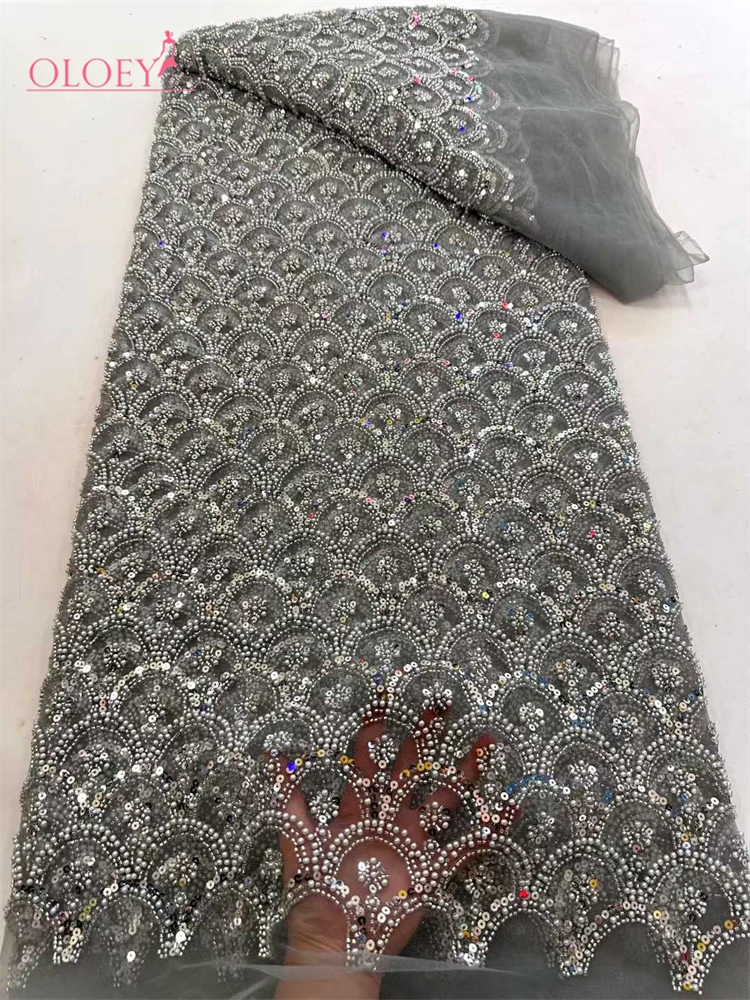 OLOEY Última Novedad en Venta, Tela de Encaje Pesado con Bordado Francés de Alta Gama, Tela Africana Nigeriana con Lentejuelas para Bodas