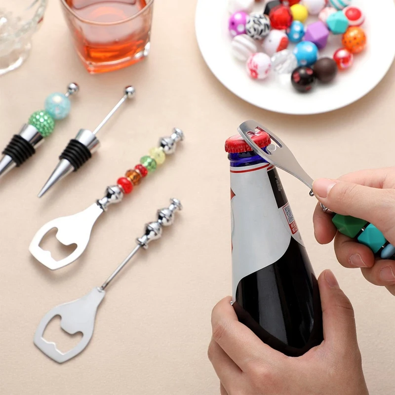 Beadable Wine Stoppers Beadable Beer Opener Set 10 Decorative Beaded Wine Bottle Stopper 10 Alloy Reusable Bottle Opener