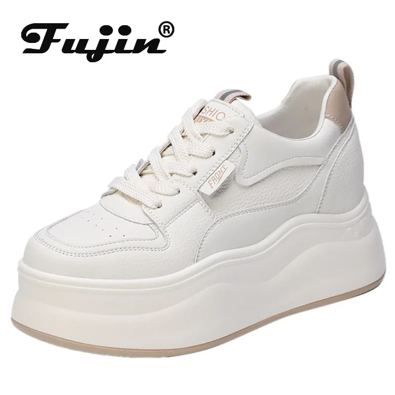 

Fujin 7cm New Women Genuine Leather Platform Wedge Heels Ankle Booties Spring Autumn Chunky Sneaker Ankle Boots Microfiber Shoes