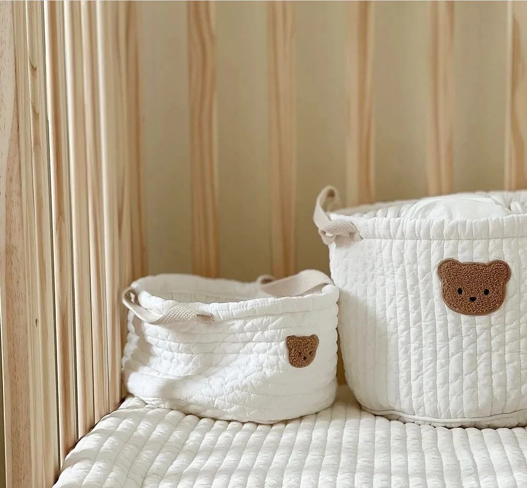 Personalized Embroidered Name Cute Little Bear Storage Basket Baby Item Storage Doll Diaper Organizing Basket