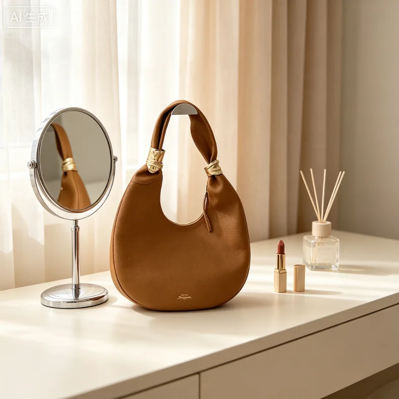 2026 New Half Moon Handbag Fashion Chic Trend High Mini Dumpling Bag Women Black Grained Leather Face Hardware End Shoulder Bag image 4