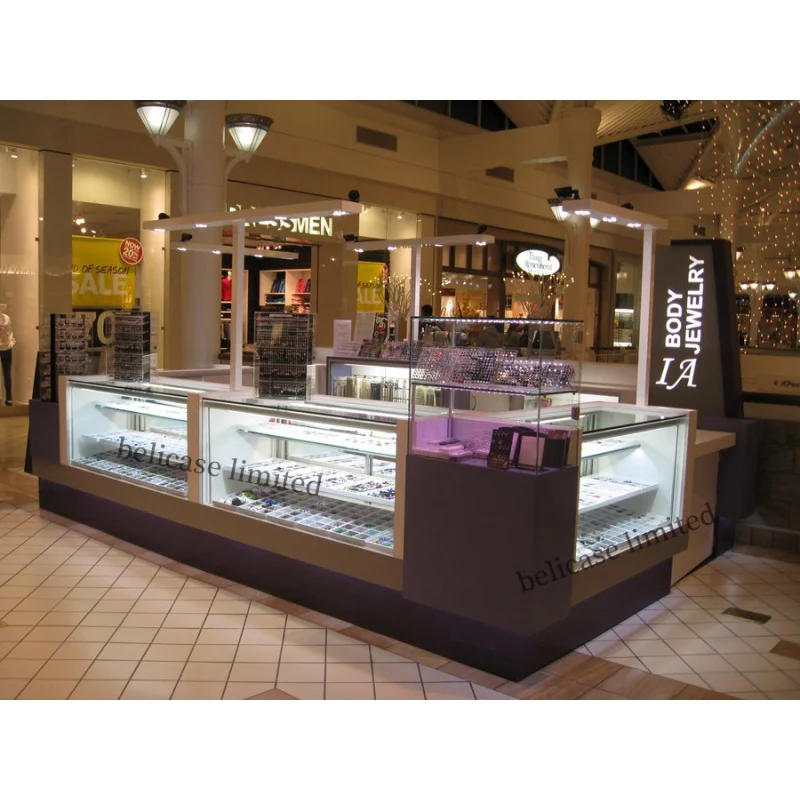 Aangepaste, Luxe Sieraden Winkel Glazen Toonbank Glanzende Sieraden Display Vitrine Kast Met Lichte Sieraden Kiosken Voor Winkelcentrum