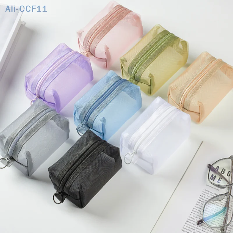 Multipurpose Breathable Square Mesh Storage Pouch Lightweight Mini Wash Bag Mini Zipper Coin Purse Large Capacity Coin Purse