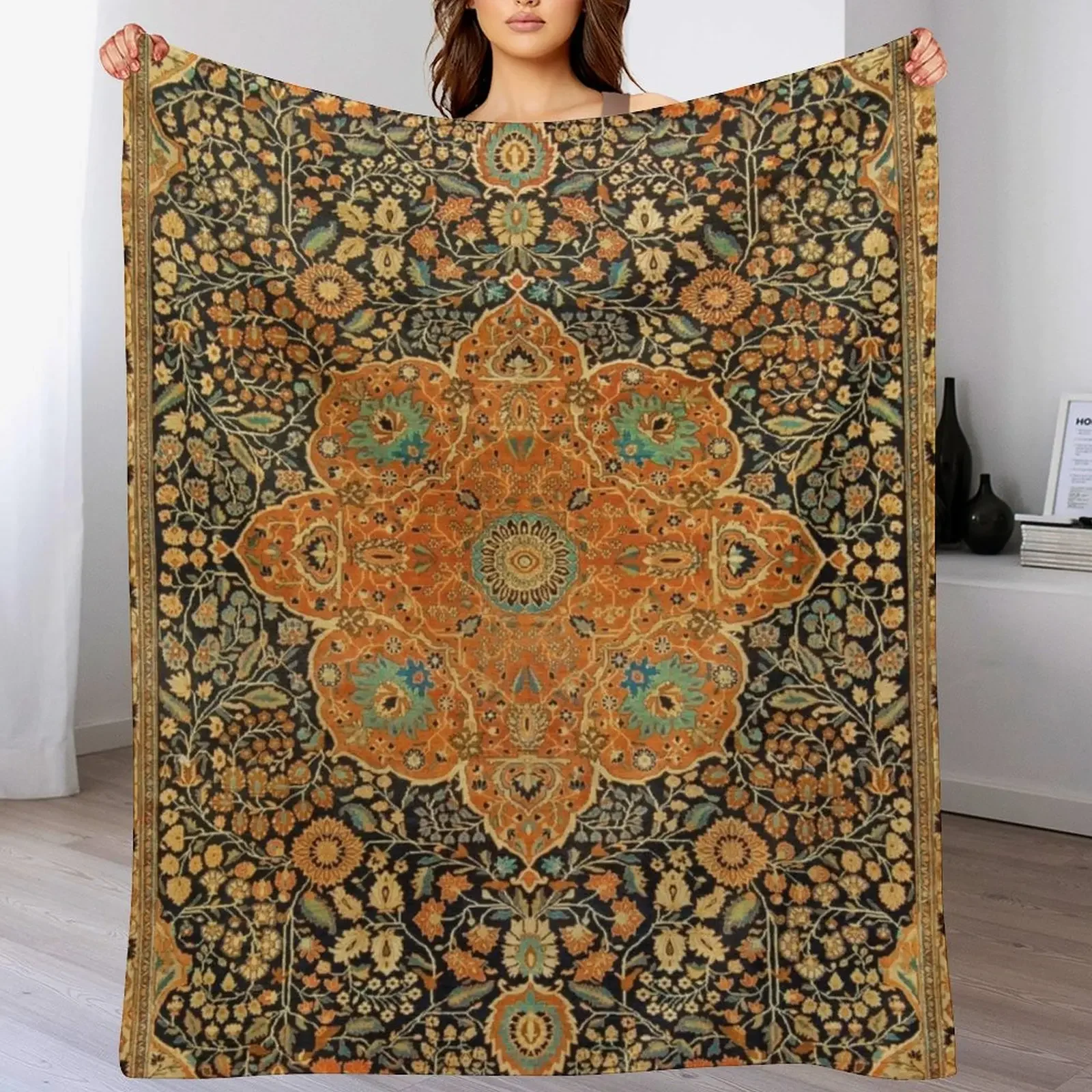 

Antique Mohtashem Kashan Persian Rug Print Throw Blanket Luxury Throw Decoratives Thermal warm winter Blankets