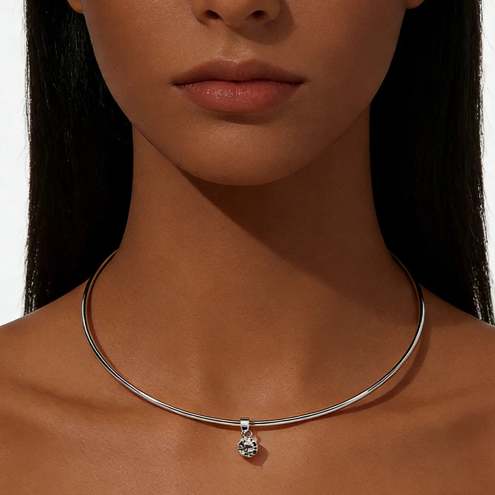 Thin WireOpenCuff ChokerBaguette ClearRhinestone Mini PendantWomen MinimalDaintyDaily AdjustableCollarNeck Jewelry Accessory
