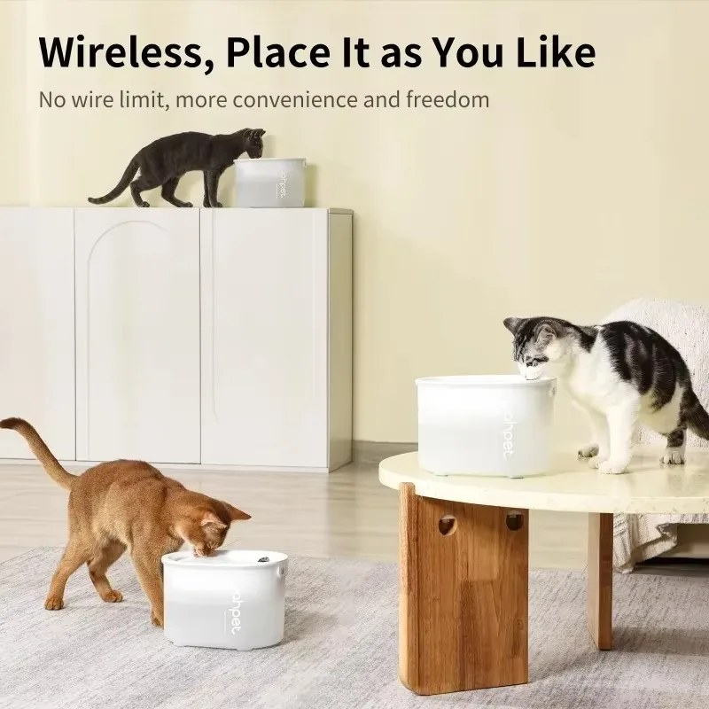 FurStaruahpet Cat Water Fountain, Wireless & Battery Operated 2L/67oz Automatic Pet Fountain With Motion Sensor, Food-Grade ABS