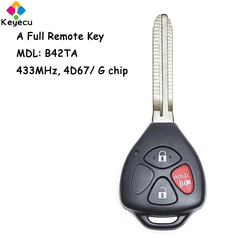 

KEYECU Remote Head Car Key With 3 Buttons 433MHz 4D67 G Chip for Toyota Hilux Vigo 4Runner Fortuner 2003-2011 Fob Board: B42TA