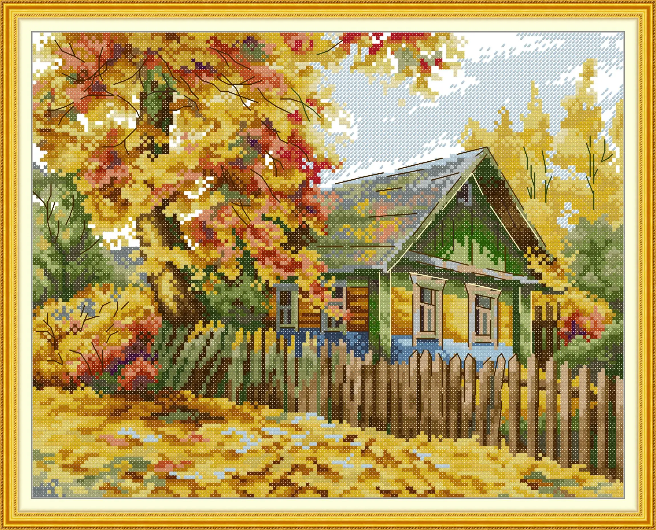 

Maydear Cross Stitch Kit,11CT/14CT/16CT/9CT Aida Fabric,DMC Threads Sewing Pattern Embroidery Set-Autumn Cabin