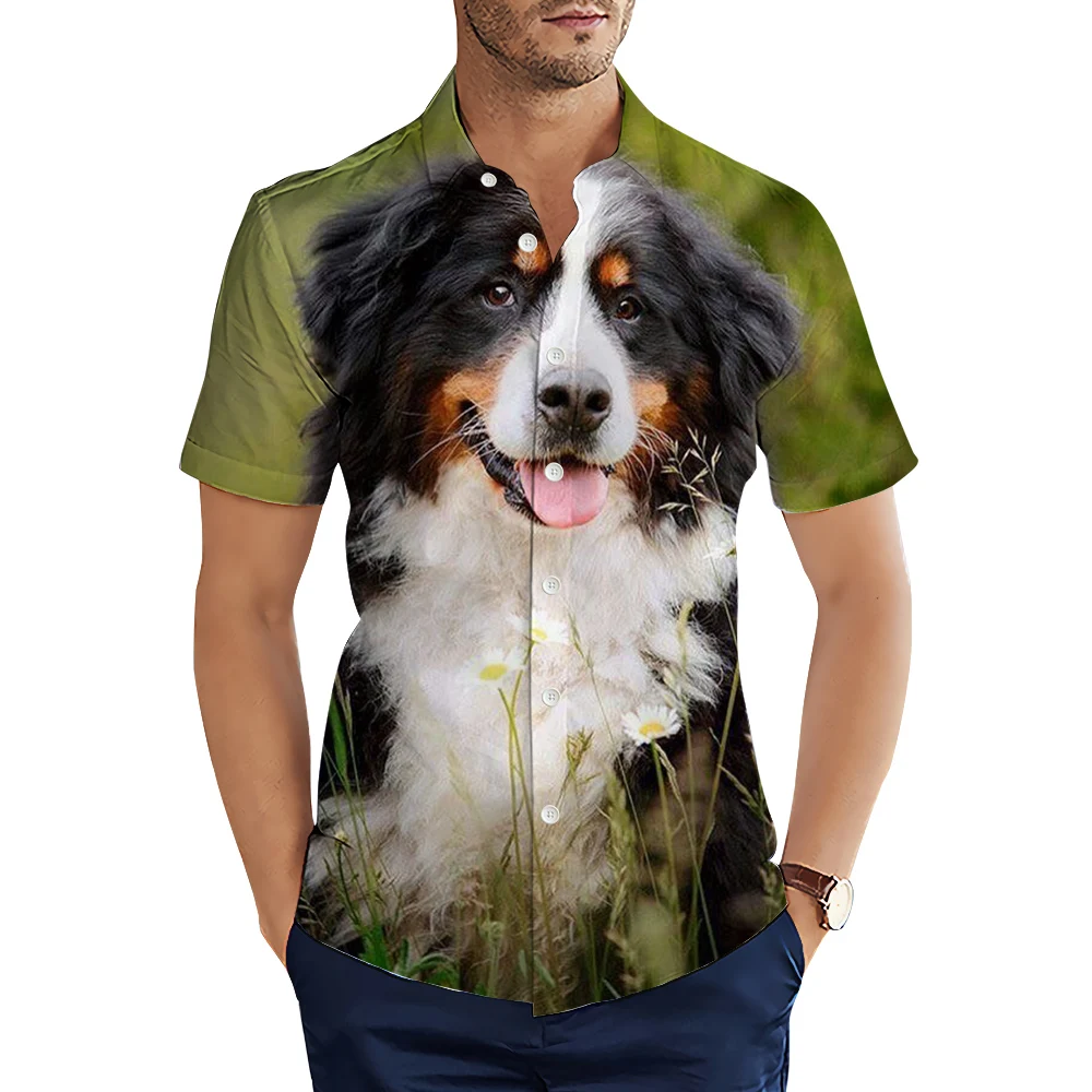 

HX Hawaii Shirts Fashion Animals Bernese Mountain Dog Grassland 3D Graphics Casual Shirts Summer Short Sleeve Tops Camisas