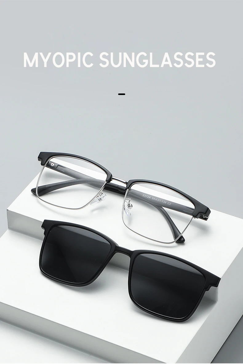 Vcka 6 in1 quadratisch polarisierte Myopie Sonnenbrille Männer Frauen Magnet clip Brille Rahmen optische verschreibung pflicht ige Brillen-0,5 bis-6,0 – Detail 1