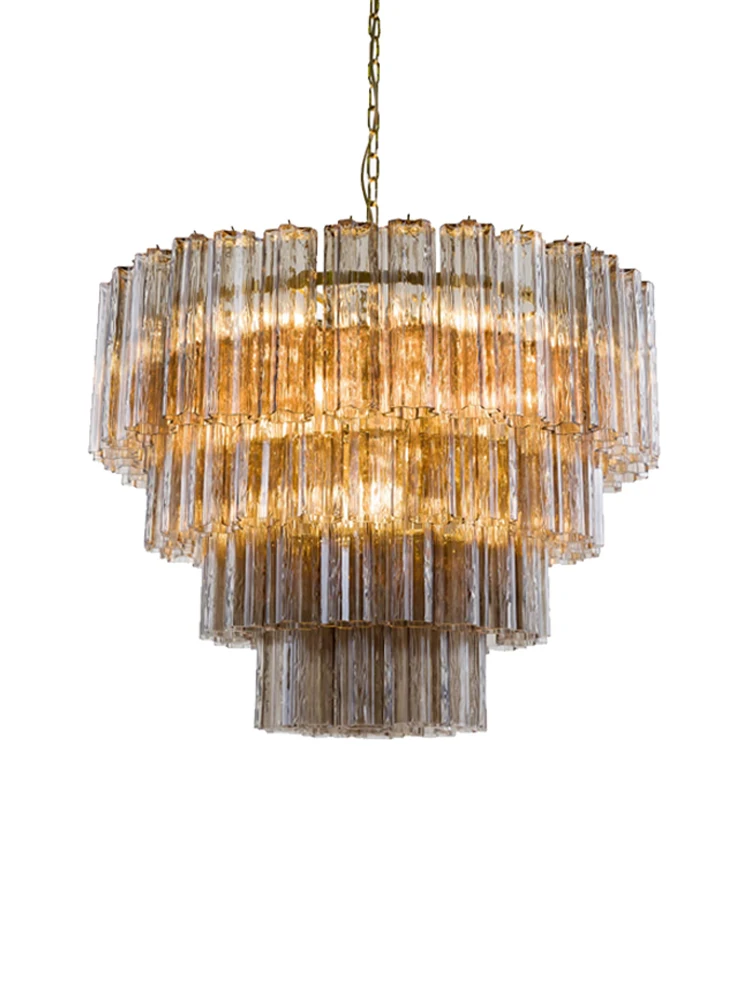 LED Smokey Gray Flower Glass Vintage Pendant Light for Living Room Ceiling Hanging Lamp Home Decoration Classical Style