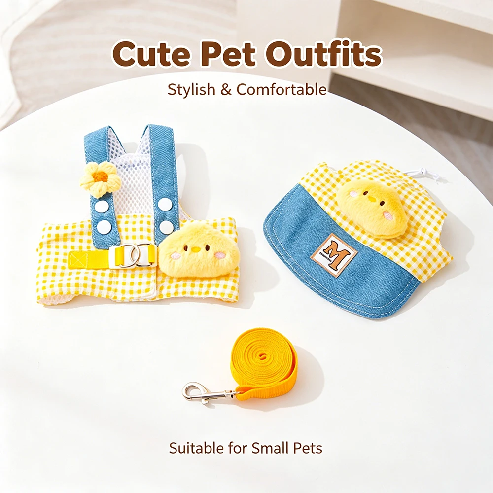 IP Themed Dog and Cat Harness Leash Set with Matching Hat Breathable Mesh No-Pull Vest for Small Dogs Outdoor Walking