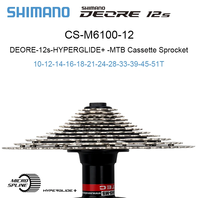 Shimano Deore CS-M6100 12S Cassette M6100 Micro Spline Sprocket MTB Freewheel 12V K7 10-51T Mountain Bike Ratchet Bicycle Parts