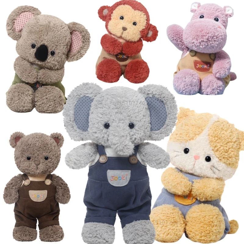 

New Animal Series of Overalls Elephant Bear Cat Hippopotamus Koala Monkey Super Soft Plush Toys Pillow Cartoon Gift for Girls