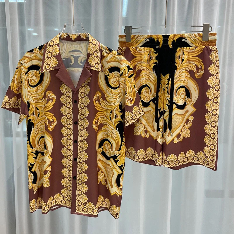 2025 Hawaiian Shirt Suits Summer Men Shirt Set 3d Print Vintage Silver Dragon Pattern Beach Short Sleeve Casual Shirt Oversize