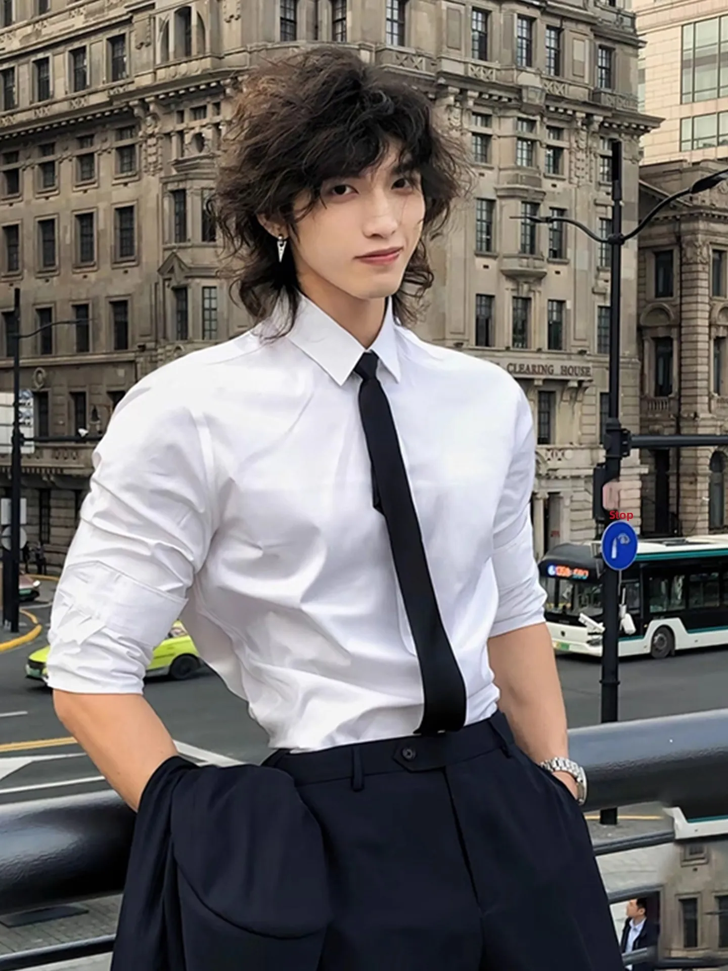 

Loose Long Sleeve Autumn Winter Shirt for Teens Casual Versatile Base Layer Male Fashionable White DK Uniform Polyester Cotton