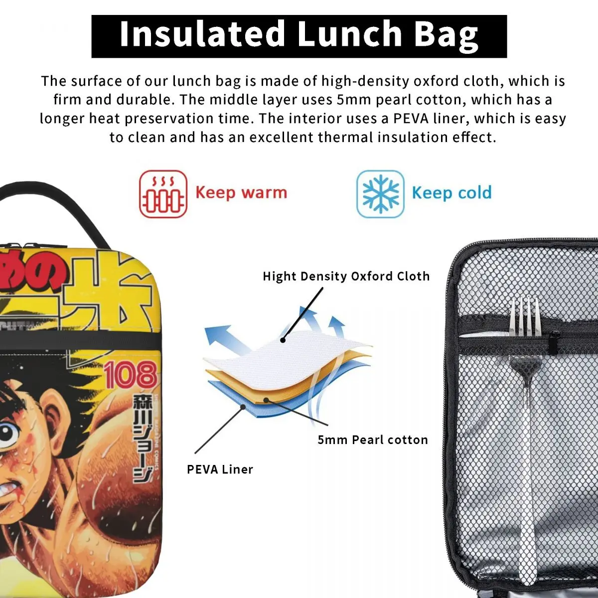 HajRob-Sac à lunch isotherme pour l'école, sans Ippo, glacière de produit alimentaire, boîte à lunch thermique, mode