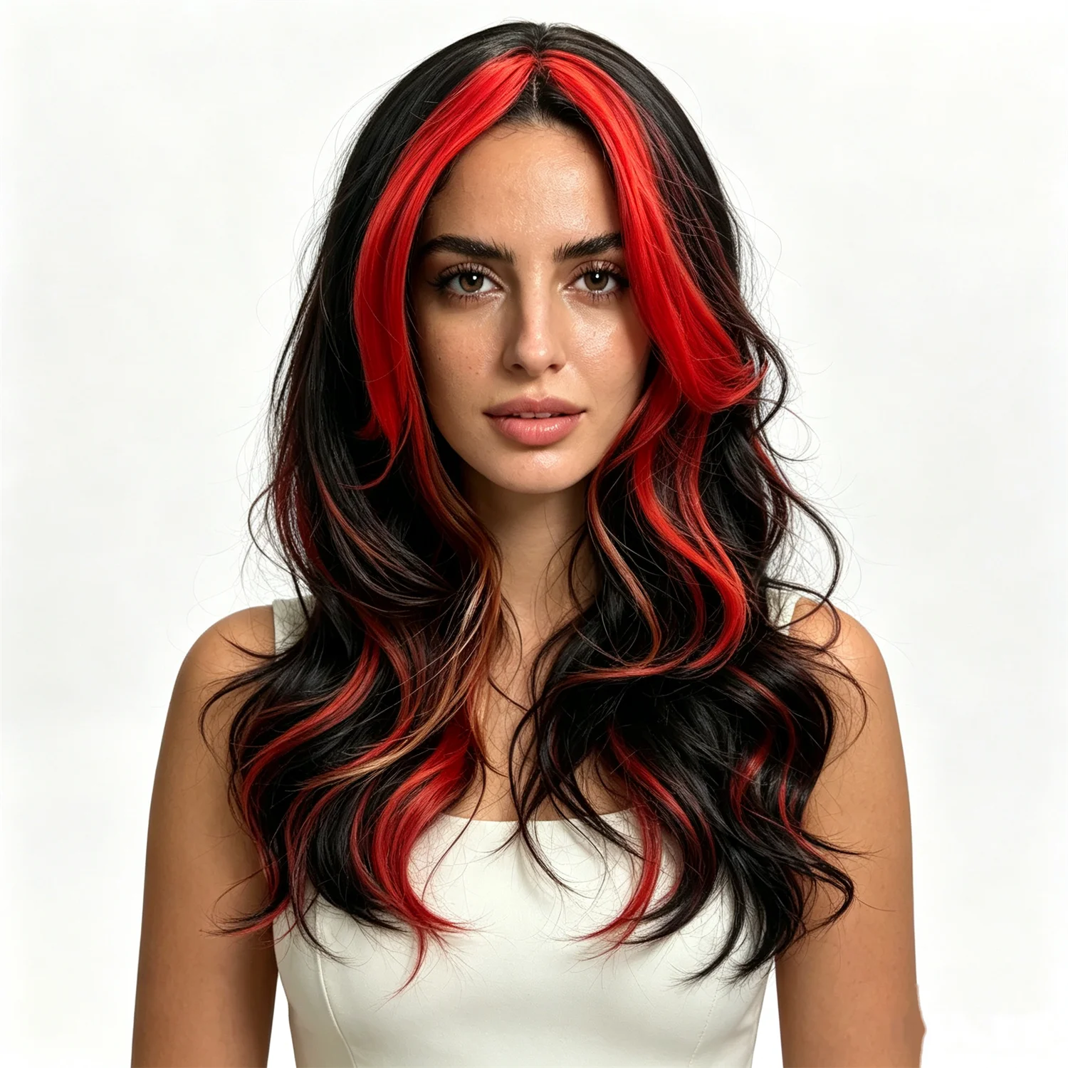 Body Wave Wig 28 Inch 1B Natural Black With Red Highlights Two Tone Heat Resistant Synthetic Wig