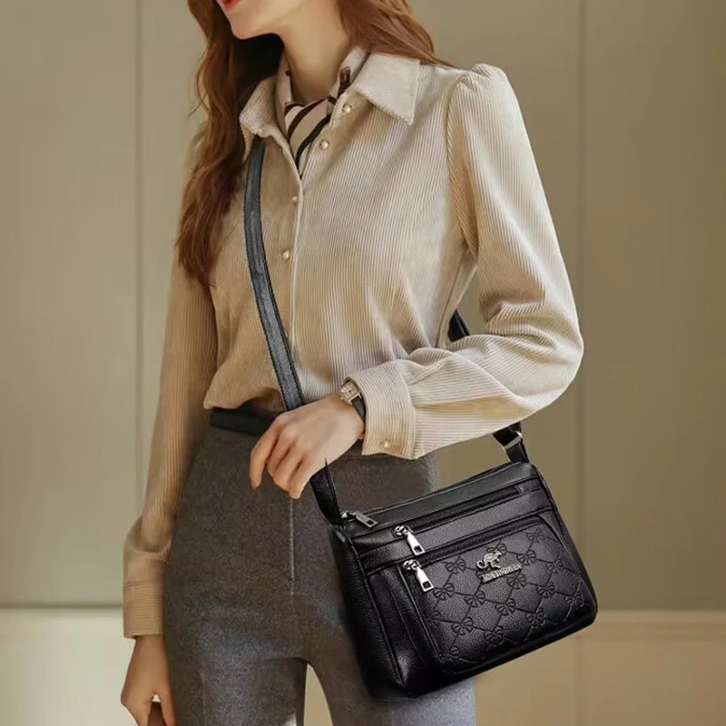 Bolsa de compras feminina de meia-idade multicamadas de grande capacidade de ombro único crossbody bolsa de compras para mães