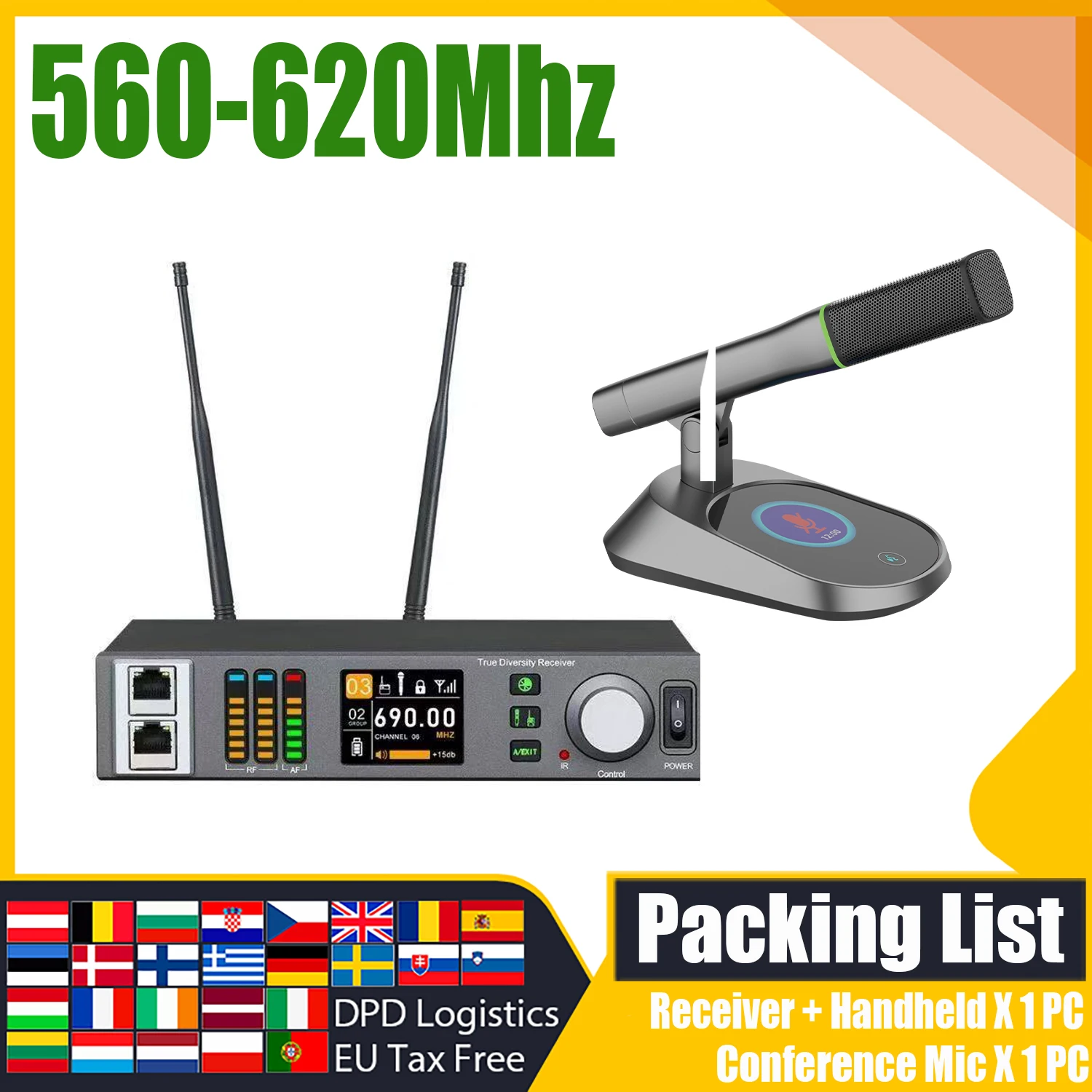 ADUZIC Pro-X1 X2 Drahtloses professionelles Mikrofone Bühnenmikrofon 500/600 MHz Handkopfbedeckung Schwanenhalsmikrofon mit Spektrum 200 m 4