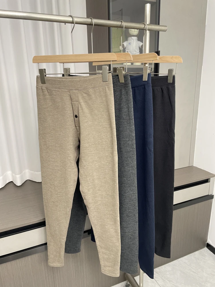 

Men's Wool Silk Thiened Fce Lined Warm Pants Sl Color Casual Trousers Autumn Winter Youth Faion Straight Leg