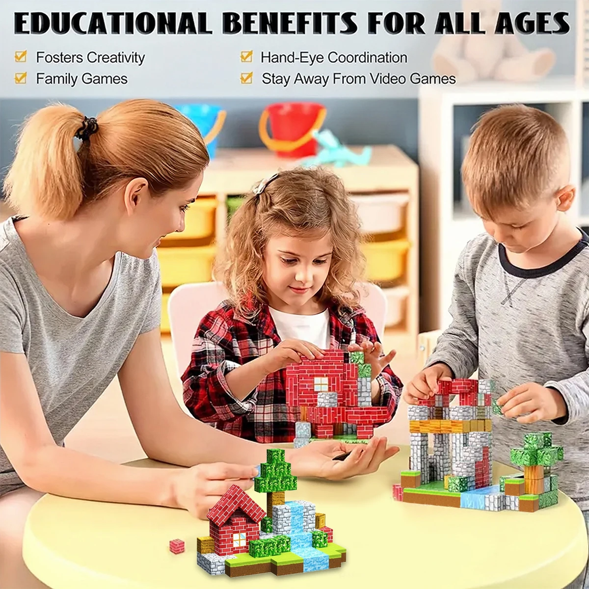 100 قطعة من مكعبات البناء المغناطيسية للأطفال، مكعبات حسية جذعية للعبة، ألعاب هدايا عيد ميلاد مغناطيسية، كهالوين، هدية عيد الميلاد