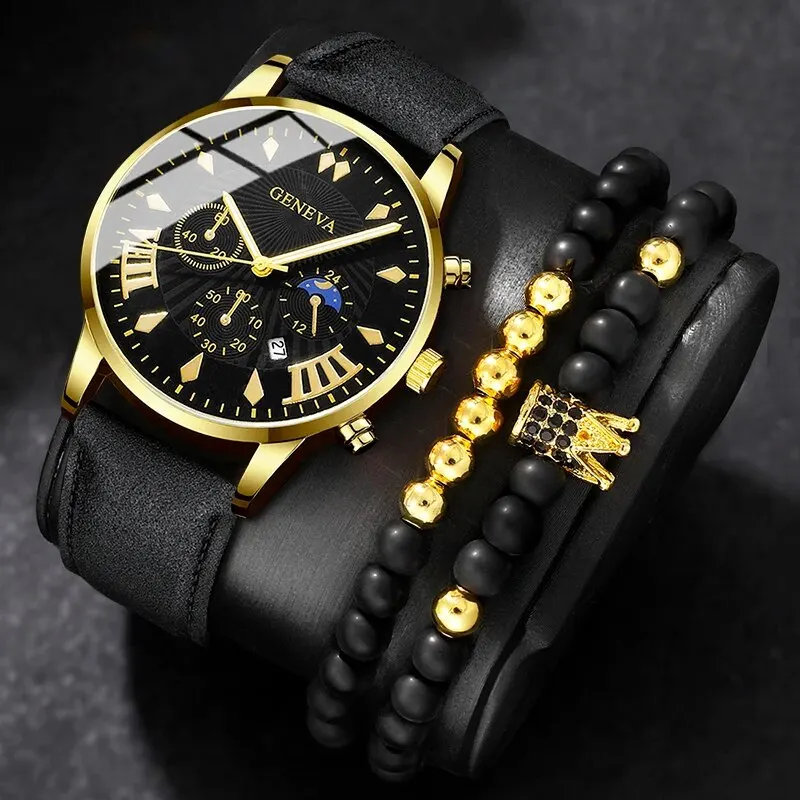 Fashion Mens Sports Watches Man Business Quartz Wristwatch Luxury Leather Band Men Casual Clock Calendar Watch Relogio Masculino