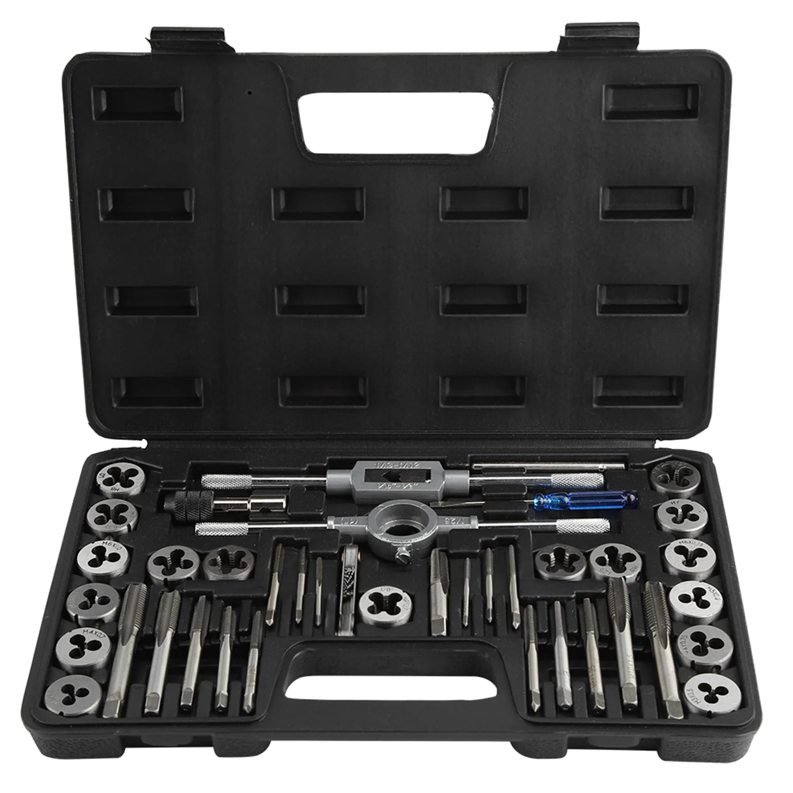 40Pcs Screw Tap Tapping Tool Thread Tap M3-M12 Screw Nut Tap and Die Set with Wrenches and Thread Gauge Heavy Duty Hand Tools