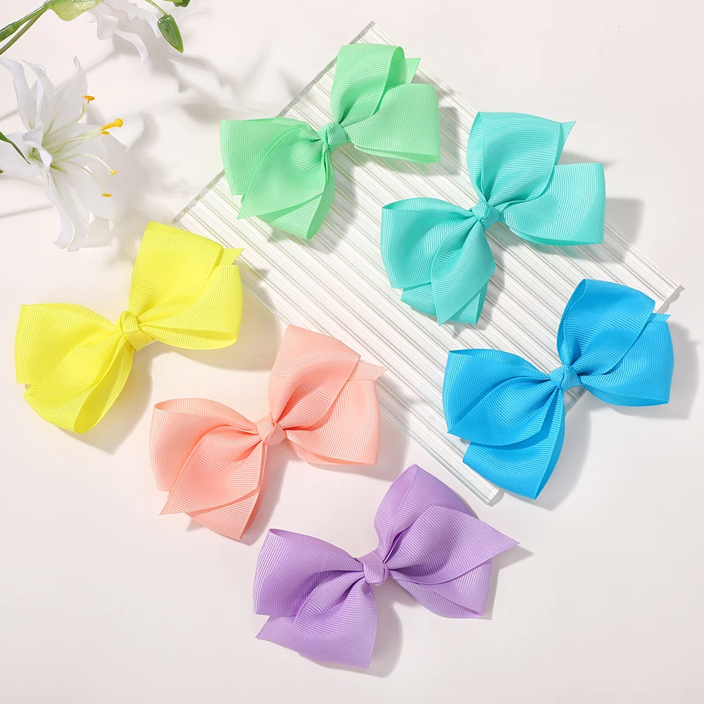 30 個 4.5 ' ランダムカラー新生児ヘアリボンキャンディーカラークリップ付き女の赤ちゃん手作りヘアクリップヘアグリップベビーヘアアクセサリー