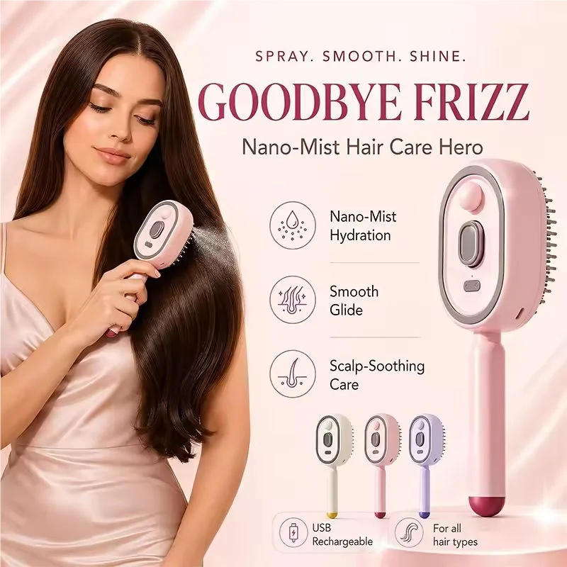 New Electric Spray Air Bag Massage Comb Atomized Essential Oil Hair Care Self-cleaning Anti-static Hair Combs With Red Light