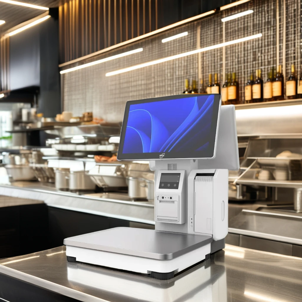 15.6 Inch Dual Capacitive Touch Screen POS System Windows Intelligent Cash Register 2D Scanner Weight Scale