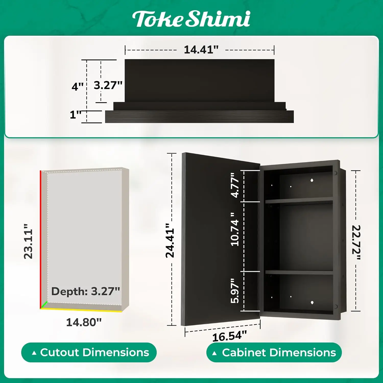 Tokeshimi 16X24 Beveled Mirror Medicine Cabinet Recessed, Bathroom Medicine Cabinet With Mirror Adjustable Storage, Aluminum