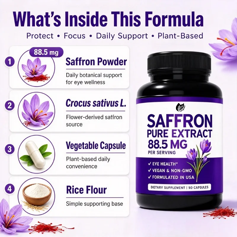 Saffron Extract Capsules 88.5 Mg Supports Visual Wellness Plant Based Vegan Non GMO 90 Capsules