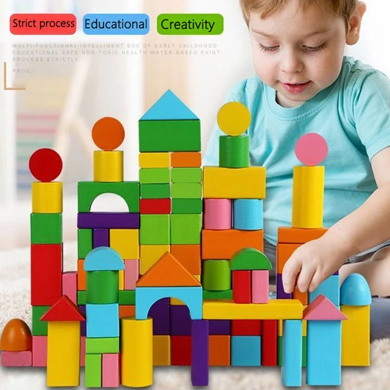 Puzzle de nuit de construction en bois pour enfants, jouets assemblés, pas de peinture, grosses particules, 1-3 ans, 100 pièces