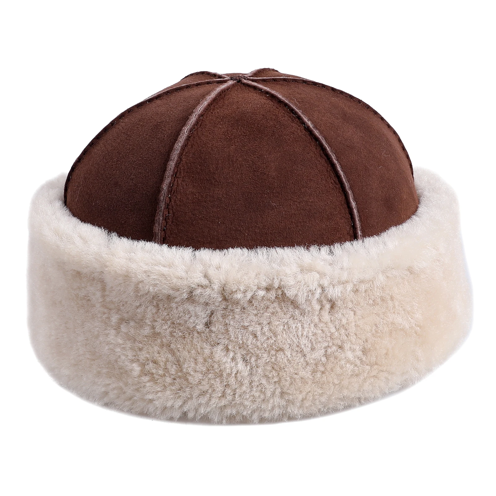 Unisex Genuine Sheepskin Leather Shearling Wool Beanie Hat, Winter Warm Thick Soft Fur Cap, Hand Stitched High Quality