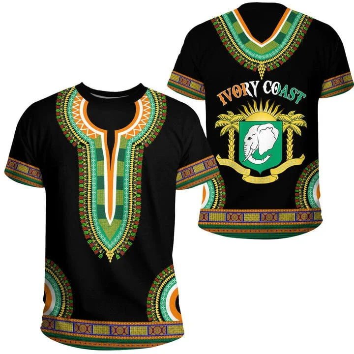 Ivory Coast Map Flag T Shirt For Men Clothes Africa Zone National Emblem Graphic T Shirts Animal Elephant T-Shirt Women Tee Tops