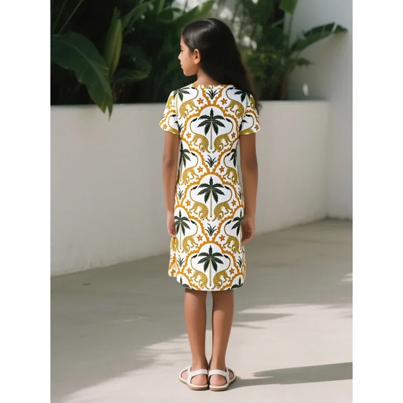 Girls Summer Tropical Style Dress 2026 Fashion Casual Lightweight Maxi Dress for Kid