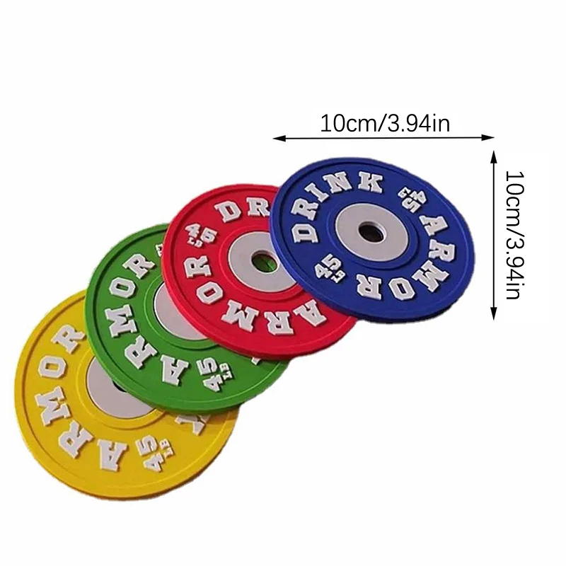 4Pcs Gym Weight Plate Design Silicone Coaster Set For Kitchen Table Cup Mat BPA Free Round Mug Coasters 10cm Drink Pad Placemat