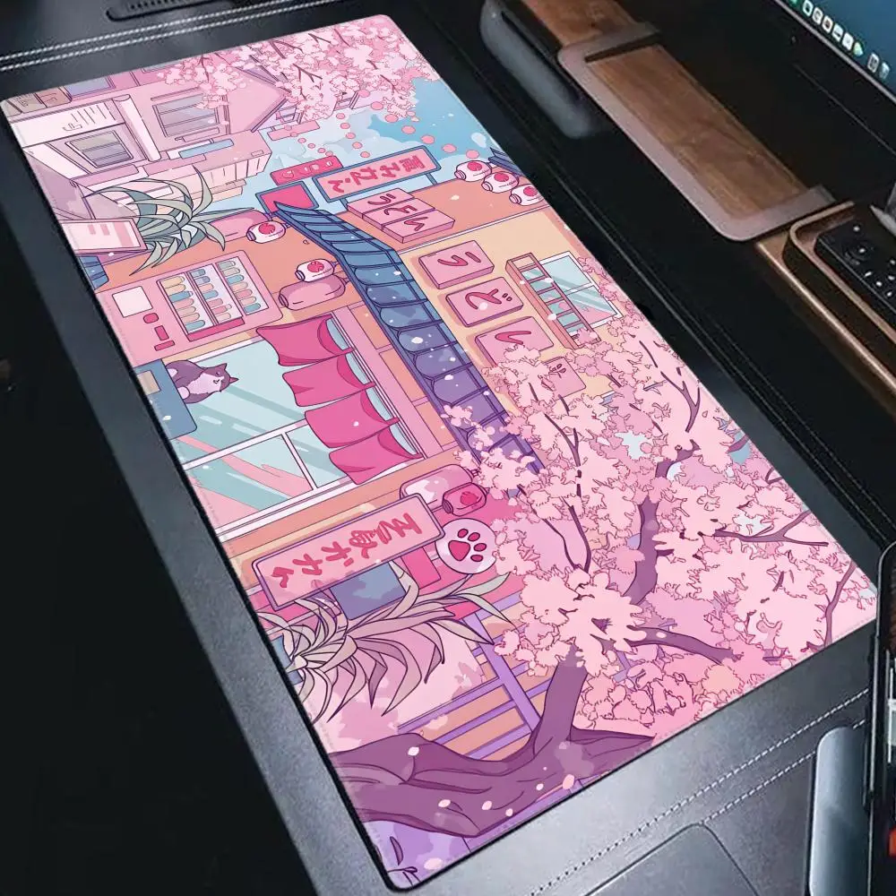 

HYBXAXC Cute cat coffee and pink cherry blossom mouse pad ,Office Game Table Mats Rubber Anti-slip Gaming Keyboard Desk Pads