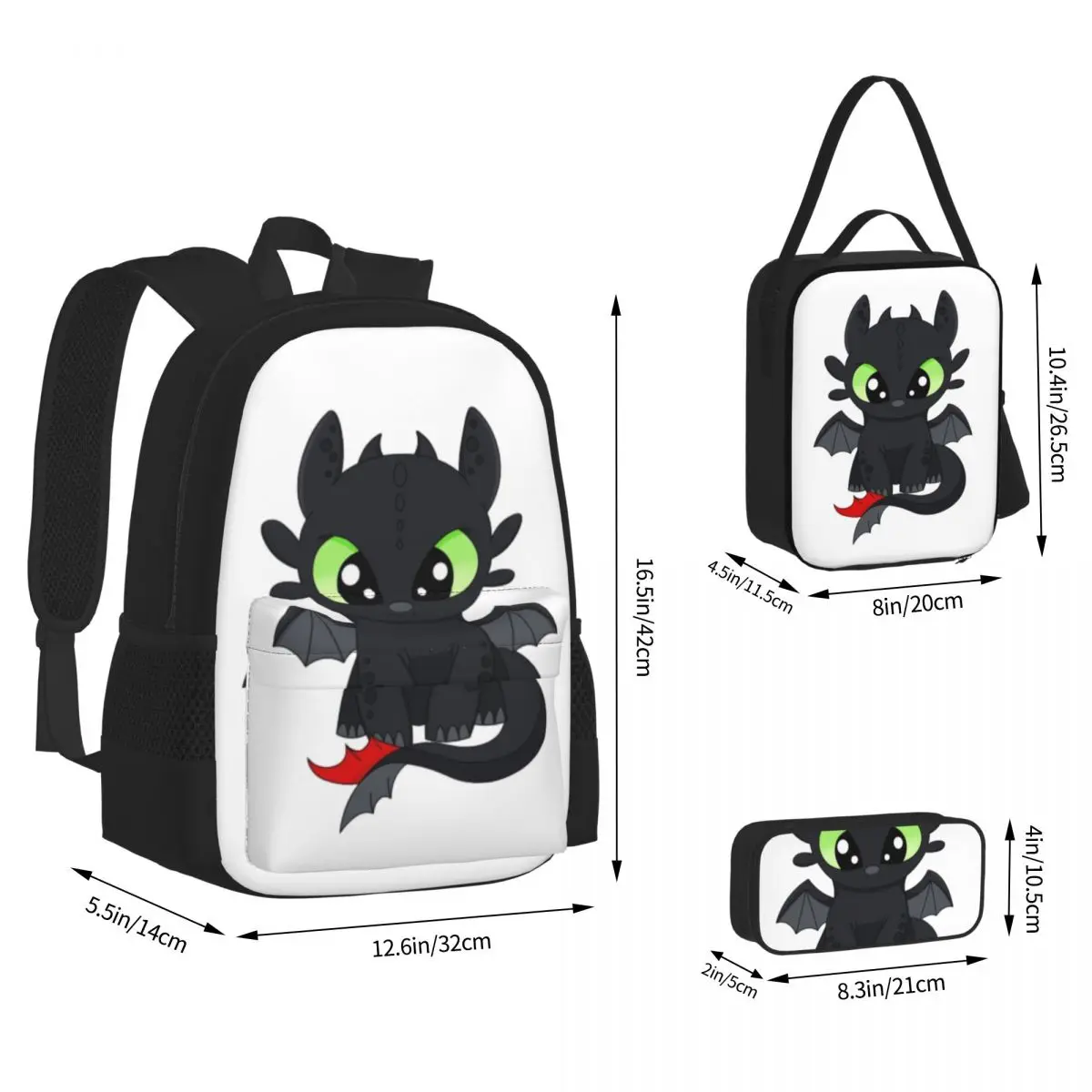 Baby Dragon Kids, Toothless Backpacks Boys Girls Bookbag Children School Bags Kids Rucksack Lunch Bag Pen Bag Three-Piece Set