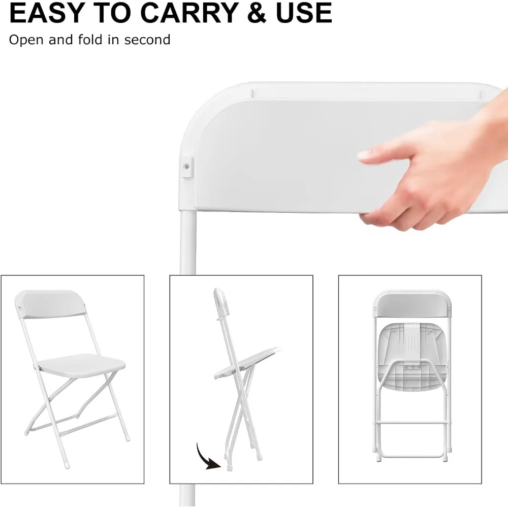 كرسي أبيض قابل للطي، كراسي بلاستيكية قابلة للطي 10 عبوات للخارج، كراسي داخلية وخارجية بإطار فولاذي، كرسي قابل للطي لحفلات الزفاف