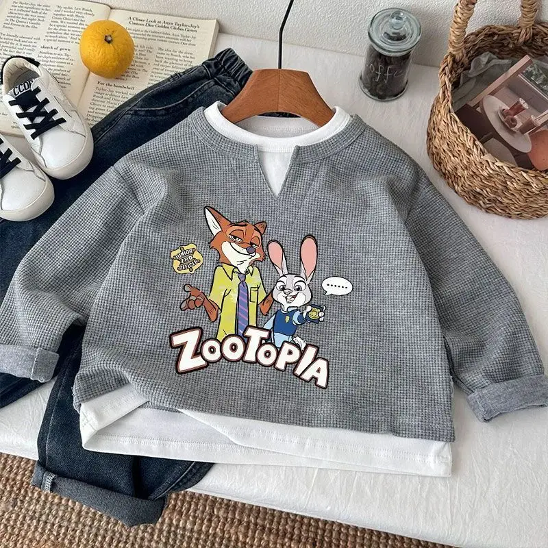 

2026 New Hot Boys Fake Two Sweater Crazy Animal City Waffle Long-sleeved T-shirt Spring and Autumn Casual Bottoming Shirt
