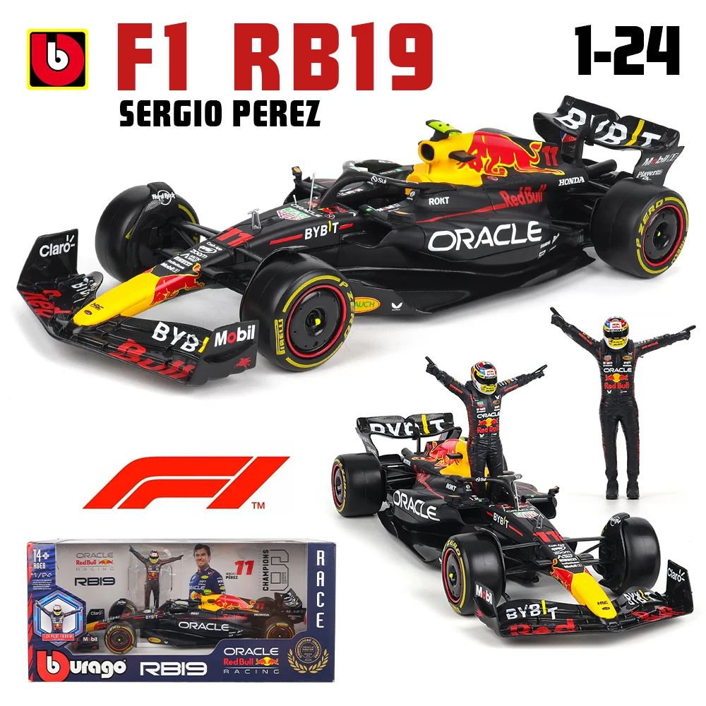 Bburago 1:24 2023 F1 Red Bull Racing RB19+Winning Doll 1# Verstappen 11# Perez Paint Formula One Alloy Super Toy Car Model