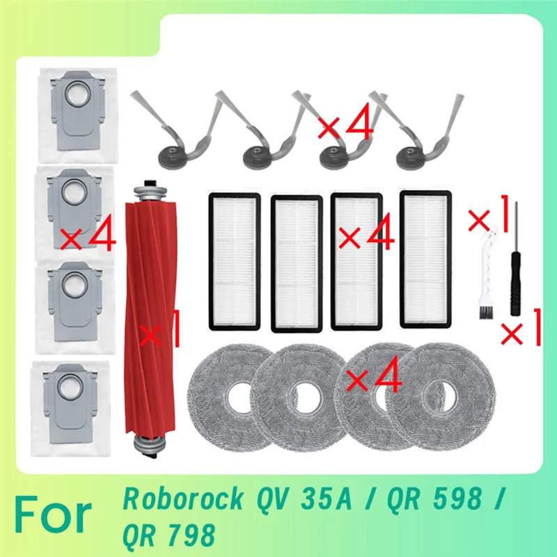 

A21F-19 шт. для пылесоса Roborock QV 35A / QR 798/ QR 588, основная боковая щетка, фильтр для швабры, мешки для пыли, долговечные запасные аксессуары