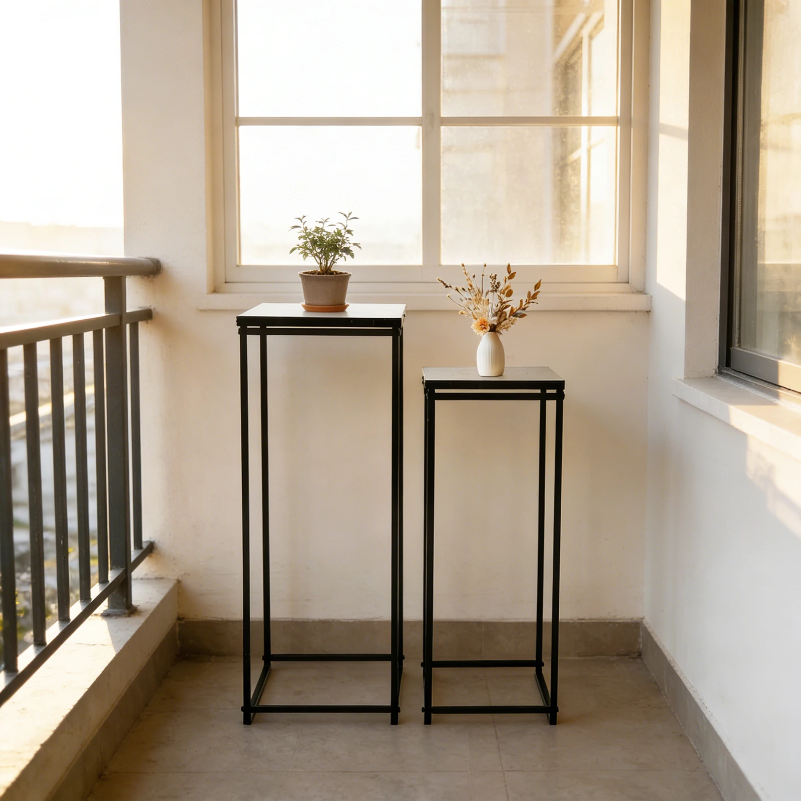 

Plant Stand, 2-Tier Flower Pot Stand Set 25x25x70cm & 22x22x60cm Black, Modern Indoor Outdoor Garden Decor for Plants Display