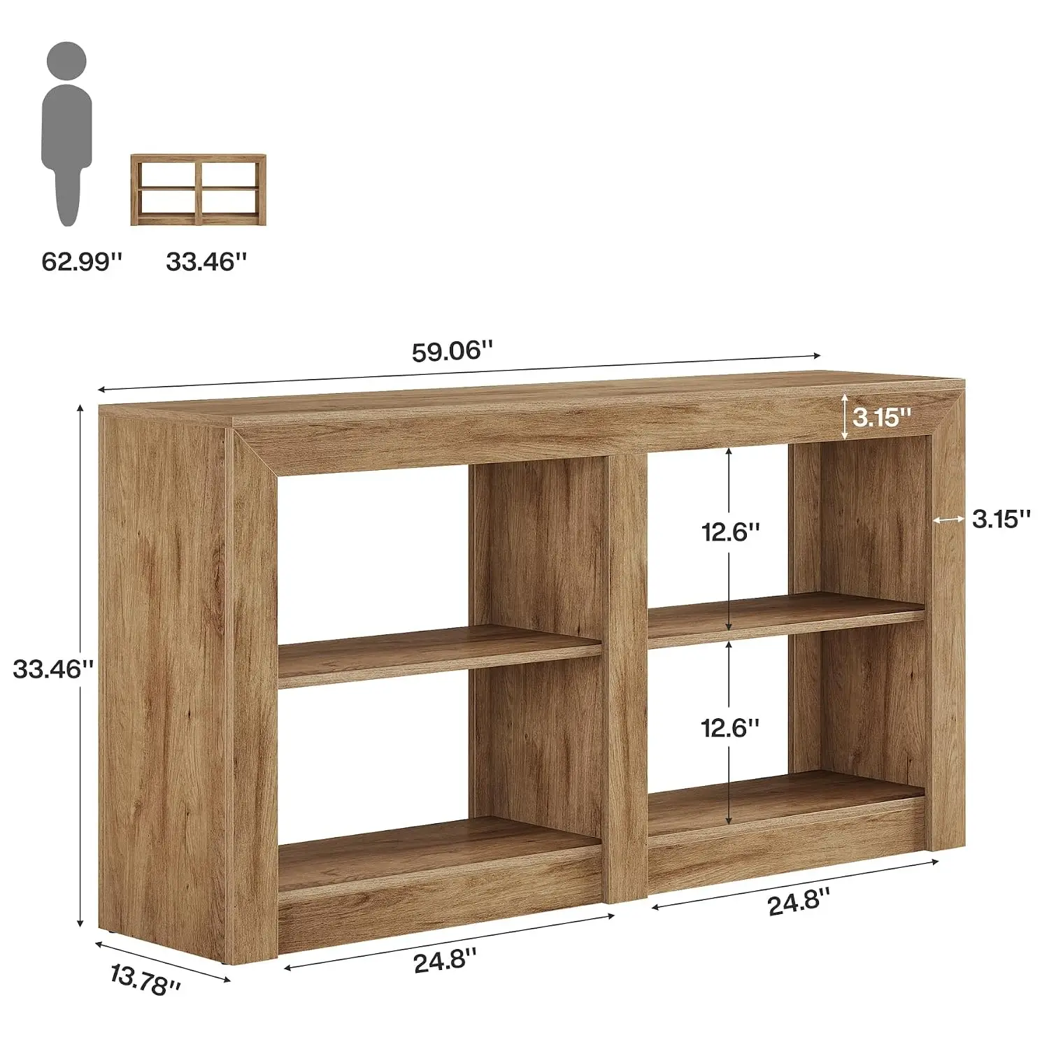 59 Inch Farmhouse Console Table, 3-Tier Storage Sofa Table Behind Couch, Wood Entryway Table with 4 Storage Cubes, Customized