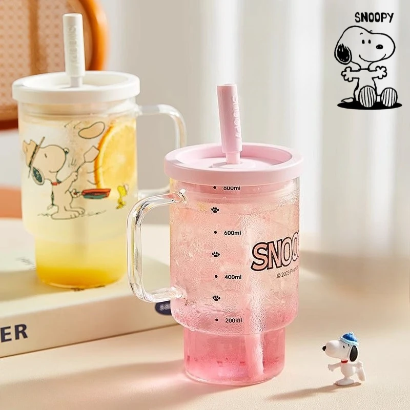 

Snoopy Cartoon Cute Glass Water Cup Creative Kawaii Home Car Large Capacity Juice Coffee Straw Cup Anime Peripheral Gift