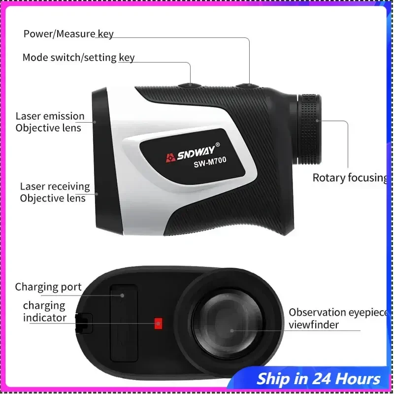 

SNDWAY 6X Golf Rangefinder Telescope Hunting Range Finder with Flagpole Lock Vibration Slope Mode 500M 700M 1000M for Golfing