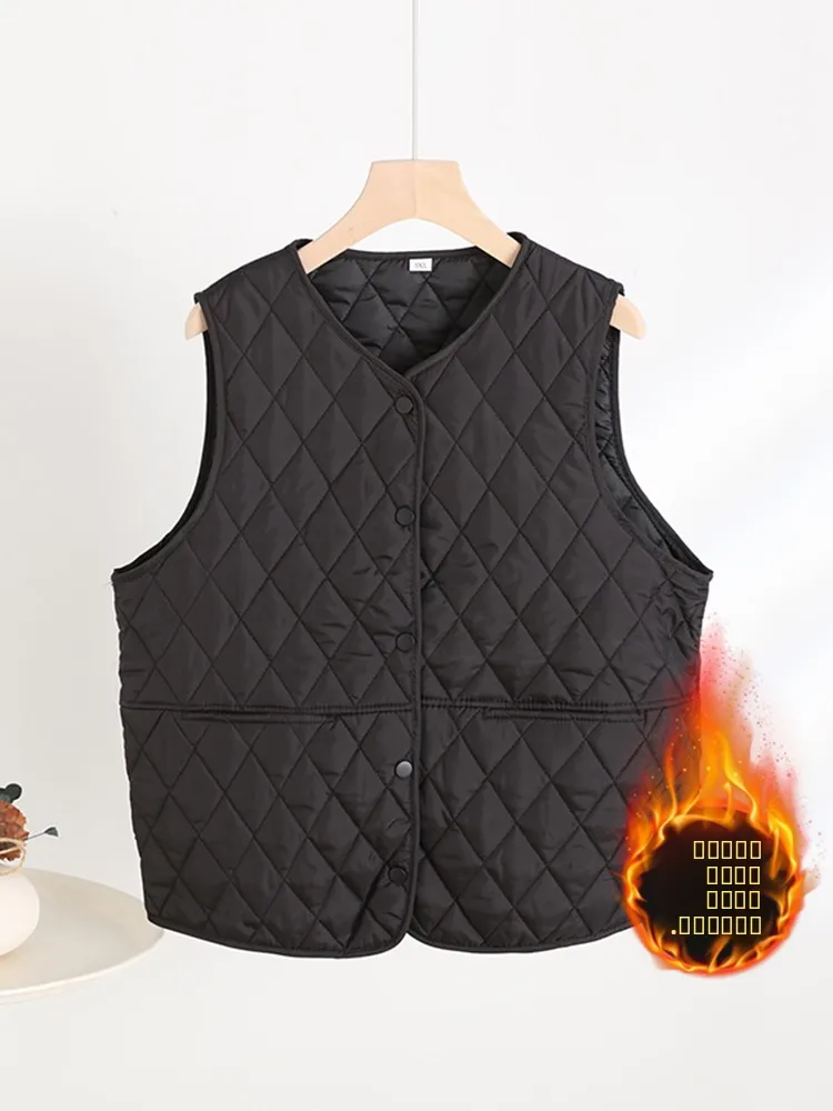 

Теплый женский зимний жилет большого размера с V-образным вырезом, на пуговицах, из хлопка, с подплечниками, для сохранения тепла